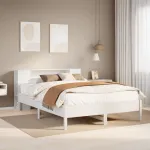 Pat cu bibliotecă fără saltea, alb, 160x200 cm, lemn masiv pin GartenMobel Dekor
