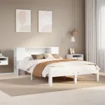 Pat cu bibliotecă fără saltea, alb, 160x200 cm, lemn masiv pin GartenMobel Dekor