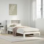 Pat cu bibliotecă fără saltea, alb, 75x190 cm, lemn masiv pin GartenMobel Dekor