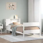 Pat cu bibliotecă fără saltea, alb, 75x190 cm, lemn masiv pin GartenMobel Dekor