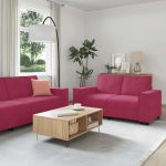 Set canapea cu perne, 3 piese, roșu vin, catifea GartenMobel Dekor