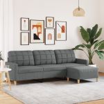 Canapea cu 3 locuri și taburet, gri închis, 210 cm, textil GartenMobel Dekor