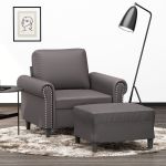 Fotoliu canapea cu taburet, gri, 60 cm, piele ecologică GartenMobel Dekor