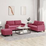 Set canapea cu perne, 3 piese, roșu vin, catifea GartenMobel Dekor