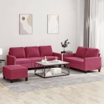 Set canapea cu perne, 3 piese, roșu vin, catifea GartenMobel Dekor