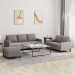 Set de canapea cu perne, 3 piese, gri taupe, material textil GartenMobel Dekor