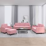 Set de canapele, 4 piese, roz, catifea GartenMobel Dekor