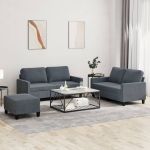 Set de canapele cu perne, 3 piese, gri închis, catifea GartenMobel Dekor