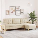 Canapea cu 3 locuri și taburet, crem, 210 cm, textil GartenMobel Dekor
