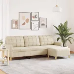 Canapea cu 3 locuri și taburet, crem, 210 cm, textil GartenMobel Dekor