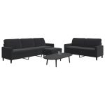 Set de canapele cu perne, 3 piese, negru, catifea GartenMobel Dekor