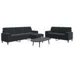 Set de canapele cu perne/rulouri, 3 piese, negru, catifea GartenMobel Dekor