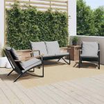 Set mobilier de balcon, 3 piese, cu perne, negru, oțel GartenMobel Dekor
