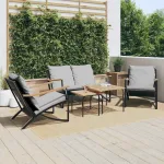 Set mobilier de balcon, 5 piese, cu perne, negru, oțel GartenMobel Dekor
