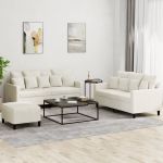 Set de canapele cu perne, 3 piese, crem, catifea GartenMobel Dekor