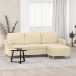 Canapea cu 3 locuri cu taburet, crem, 180 cm, material textil GartenMobel Dekor