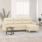 Canapea cu 3 locuri cu taburet, crem, 180 cm, material textil GartenMobel Dekor