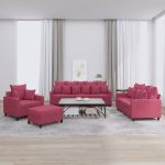 Set canapele cu perne, 4 piese, roșu vin, catifea GartenMobel Dekor