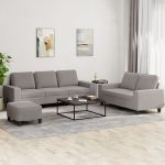 Set de canapele, 3 piese, gri taupe, textil GartenMobel Dekor