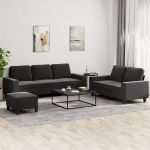 Set de canapele, 3 piese, negru, textil GartenMobel Dekor