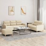 Set de canapele cu perne, 3 piese, crem, textil GartenMobel Dekor