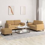 Set de canapele cu perne, 3 piese, maro, catifea GartenMobel Dekor