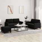 Set de canapele cu perne, 3 piese, negru, catifea GartenMobel Dekor