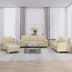 Set de canapele cu perne, 4 piese, crem, microfibră GartenMobel Dekor