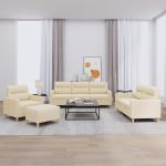 Set de canapele cu perne, 4 piese, crem, textil GartenMobel Dekor