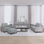 Set de canapele cu perne, 4 piese, gri deschis, textil GartenMobel Dekor