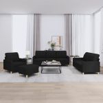 Set de canapele cu perne, 4 piese, negru, textil GartenMobel Dekor