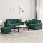 Set canapea cu perne, 3 piese, verde închis, catifea GartenMobel Dekor