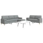 Set canapele cu taburet și perne, 3 piese, gri deschis, textil GartenMobel Dekor