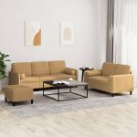 Set de canapele cu perne, 3 piese, maro, catifea GartenMobel Dekor