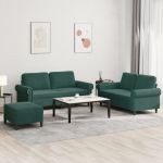 Set de canapele cu perne, 3 piese, verde închis, catifea GartenMobel Dekor