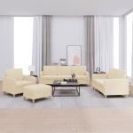 Set de canapele cu perne, 4 piese, crem, textil GartenMobel Dekor