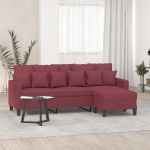 Canapea cu 3 locuri și taburet, roșu vin, 180 cm, textil GartenMobel Dekor