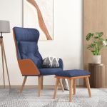Scaun de relaxare cu taburet, albastru, piele ecologică/textil GartenMobel Dekor