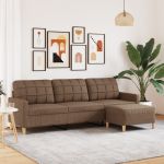 Canapea cu 3 locuri și taburet, maro, 210 cm, textil GartenMobel Dekor