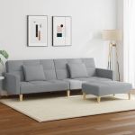 Canapea extensibilă cu taburet, 2 locuri, gri deschis, textil GartenMobel Dekor