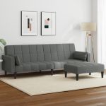 Canapea extensibilă cu taburet, 2 locuri, gri închis, textil GartenMobel Dekor