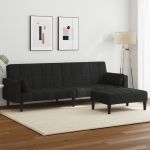 Canapea extensibilă cu taburet, 2 locuri, negru, textil GartenMobel Dekor