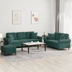 Set canapea cu perne, 3 piese, verde închis, catifea GartenMobel Dekor