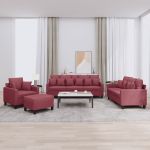 Set canapea cu perne, 4 piese, roșu vin, material textil GartenMobel Dekor