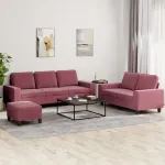 Set de canapea, 3 piese, roșu vin, material textil GartenMobel Dekor