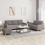 Set de canapea cu perne, 3 piese, gri taupe, material textil GartenMobel Dekor