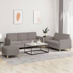 Set de canapea cu perne, 3 piese, gri taupe, material textil GartenMobel Dekor