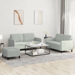 Set de canapele, 3 piese, gri deschis, catifea GartenMobel Dekor
