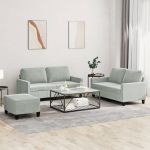 Set de canapele cu perne, 3 piese, gri deschis, catifea GartenMobel Dekor