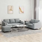 Set de canapele cu perne, 3 piese, gri deschis, textil GartenMobel Dekor